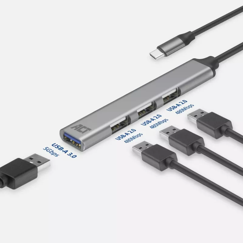 USB Hub ACT AC6425 Type-C 5000 Mbit/s Aluminium Grey