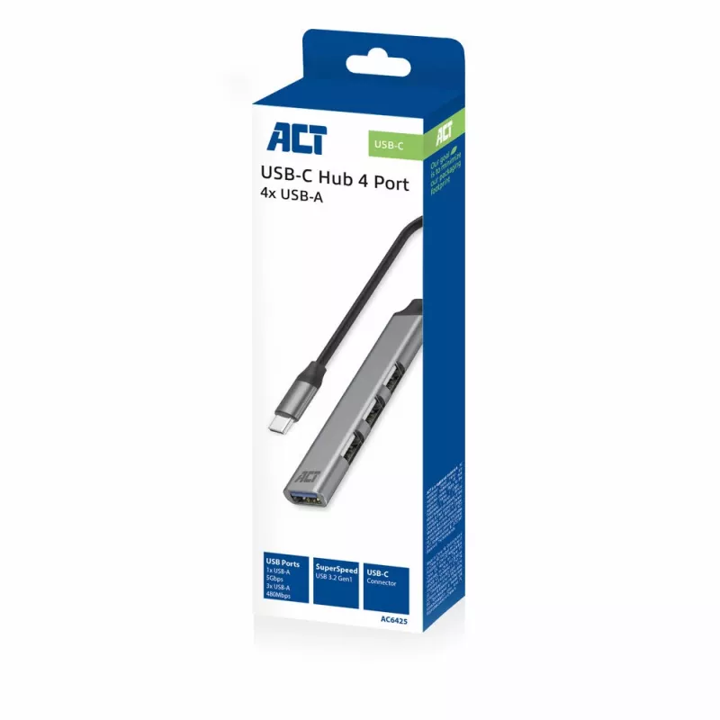 USB Hub ACT AC6425 Type-C 5000 Mbit/s Aluminium Grey