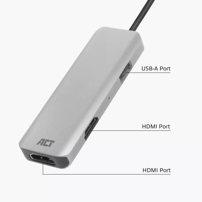 ACT USB-C 4K multiport adapter for 2 HDMI monitors, USB-A data port