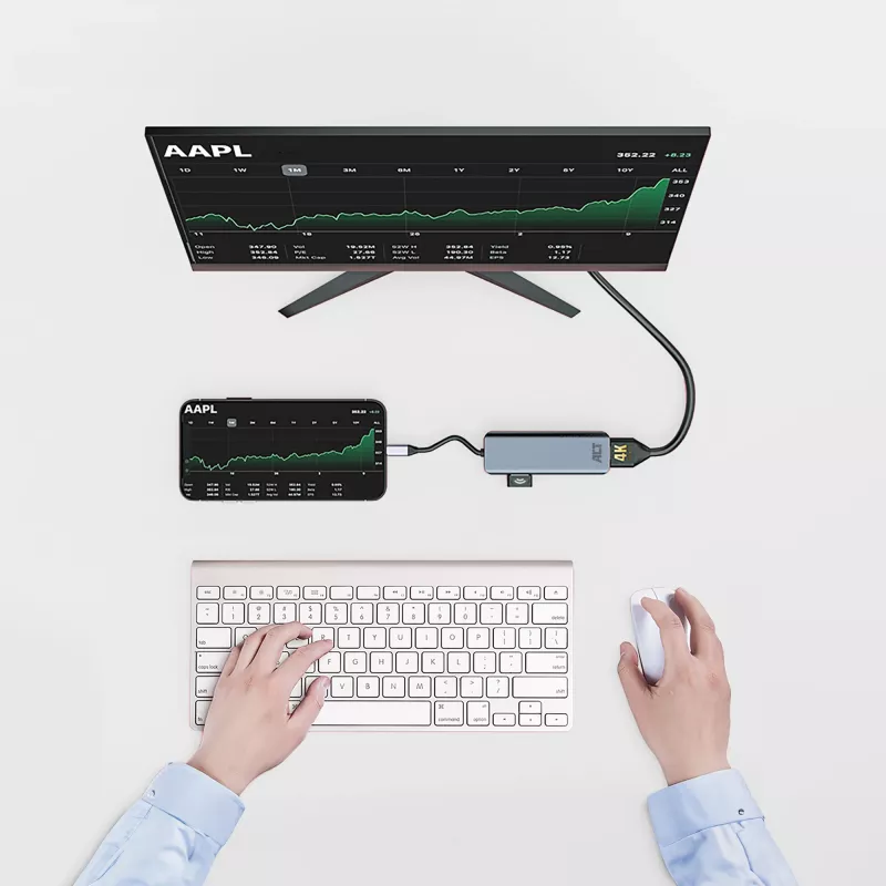 ACT USB-C 4K multiport adapter for 2 HDMI monitors, USB-A data port