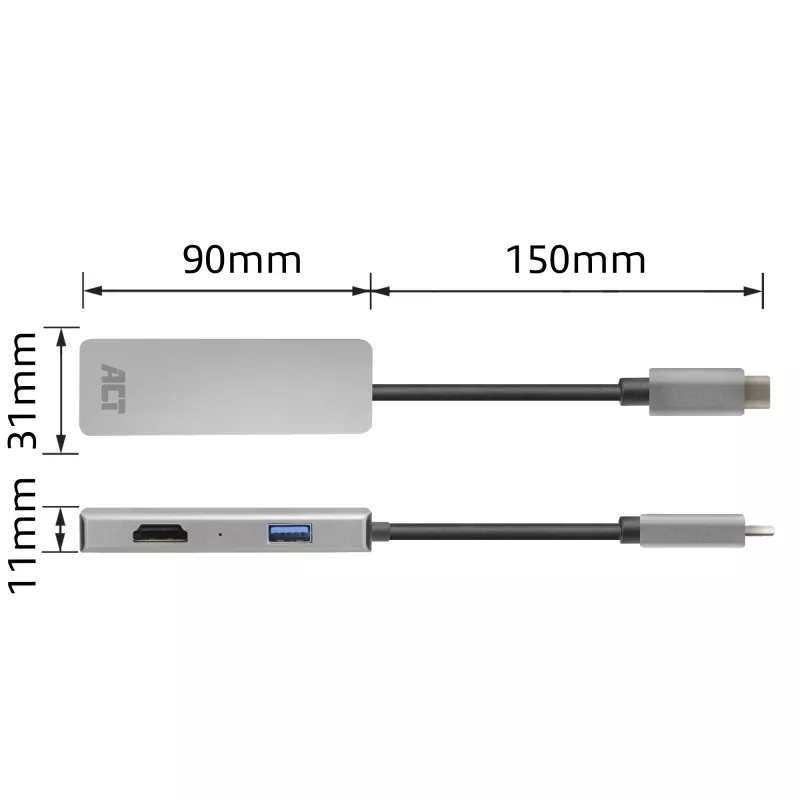 ACT USB-C 4K multiport adapter for 2 HDMI monitors, USB-A data port