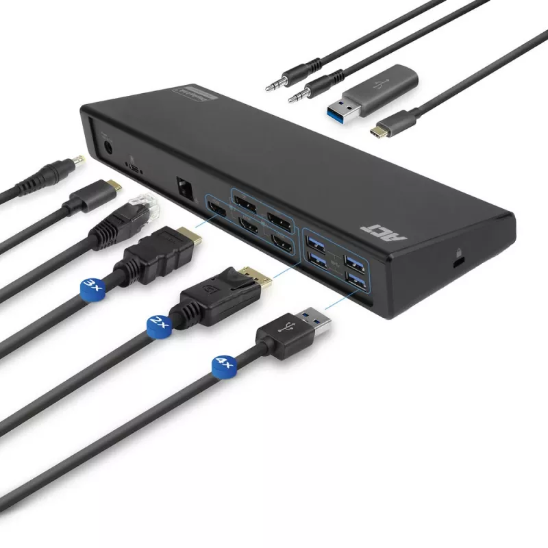 ACT USB-C Docking Station 4K, for 2 or 3 HDMI/DisplayPort monitors, DisplayLink