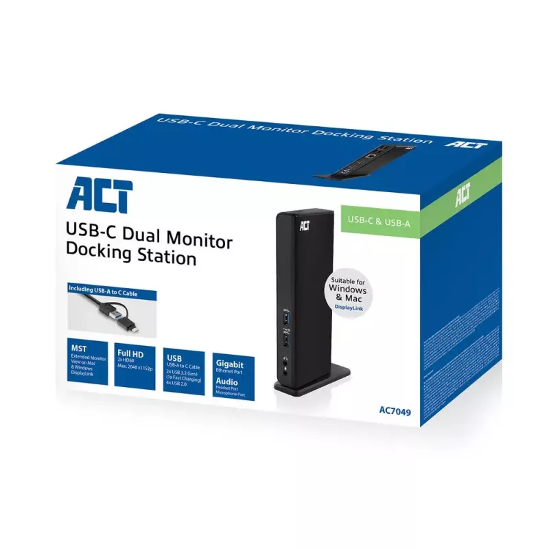 ACT Universal USB-C or USB-A Docking Station, for 2 HDMI monitors, DisplayLink