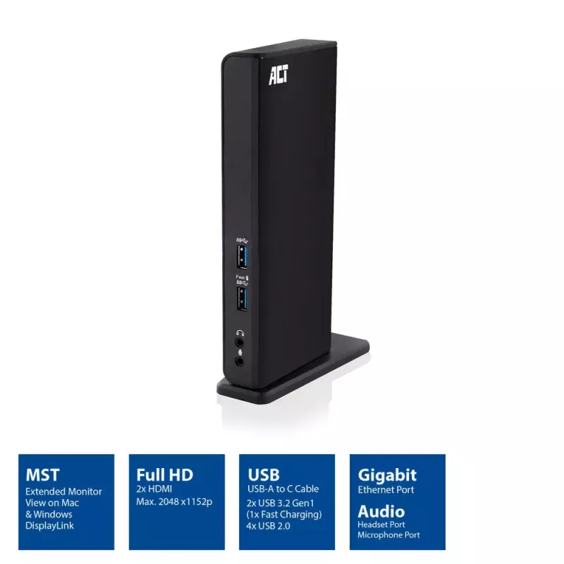 ACT Universal USB-C or USB-A Docking Station, for 2 HDMI monitors, DisplayLink