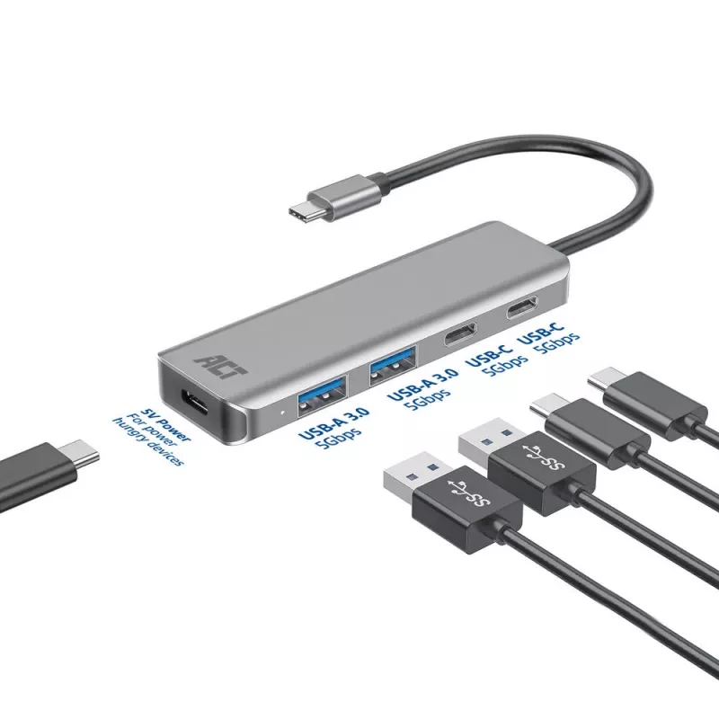 ACT AC7072 USB 3.2 Gen 1 Type-C Hub 5000 Mbit/s Black Grey
