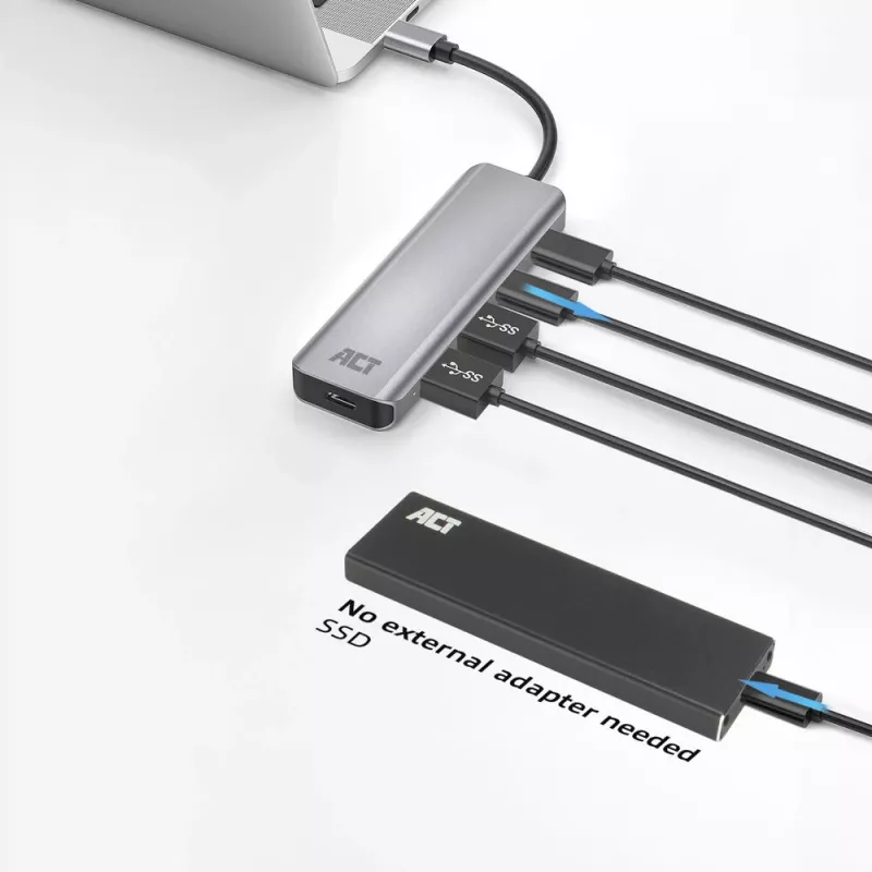ACT AC7072 USB 3.2 Gen 1 Type-C Hub 5000 Mbit/s Black Grey