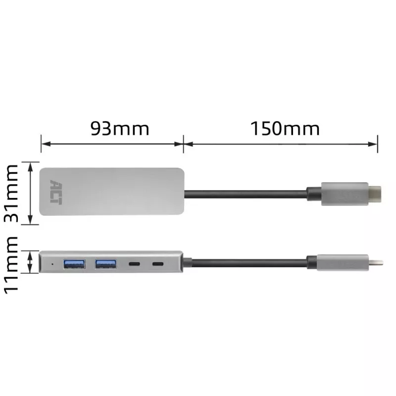 ACT AC7072 USB 3.2 Gen 1 Type-C Hub 5000 Mbit/s Black Grey