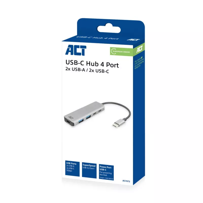 ACT AC7072 USB 3.2 Gen 1 Type-C Hub 5000 Mbit/s Black Grey