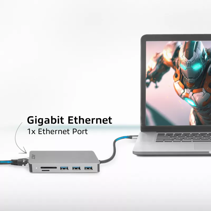 ACT USB-C 4K docking station for 1 HDMI monitor, Ethernet, USB-C, USB-A, card reader and PD pass-through