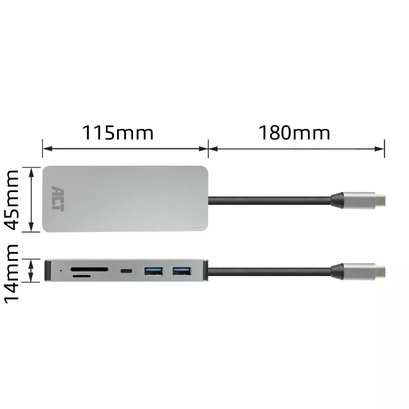 ACT USB-C 4K docking station for 1 HDMI monitor, Ethernet, USB-C, USB-A, card reader and PD pass-through
