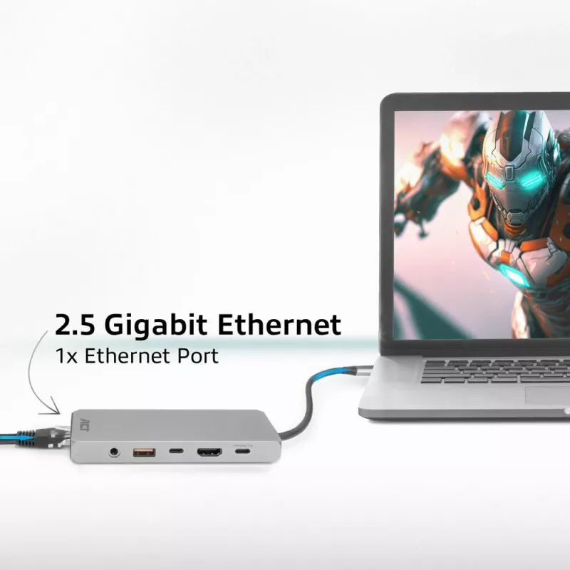 ACT USB-C 4K / 8K 30Hz docking station for 1 HDMI monitor, 2.5 Gigabit ethernet, USB-C 10Gbps, USB-A 10Gbps, 3.5mm audio, PD pass-through