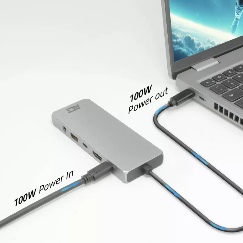 ACT USB-C 4K / 8K 30Hz docking station for 1 HDMI monitor, 2.5 Gigabit ethernet, USB-C 10Gbps, USB-A 10Gbps, 3.5mm audio, PD pass-through