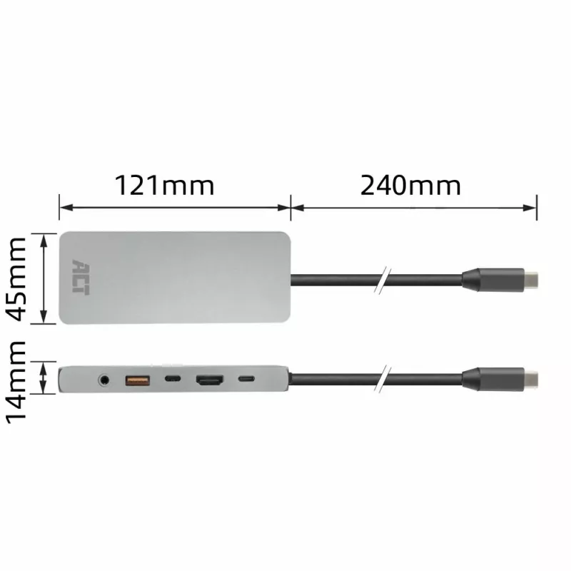 ACT USB-C 4K / 8K 30Hz docking station for 1 HDMI monitor, 2.5 Gigabit ethernet, USB-C 10Gbps, USB-A 10Gbps, 3.5mm audio, PD pass-through