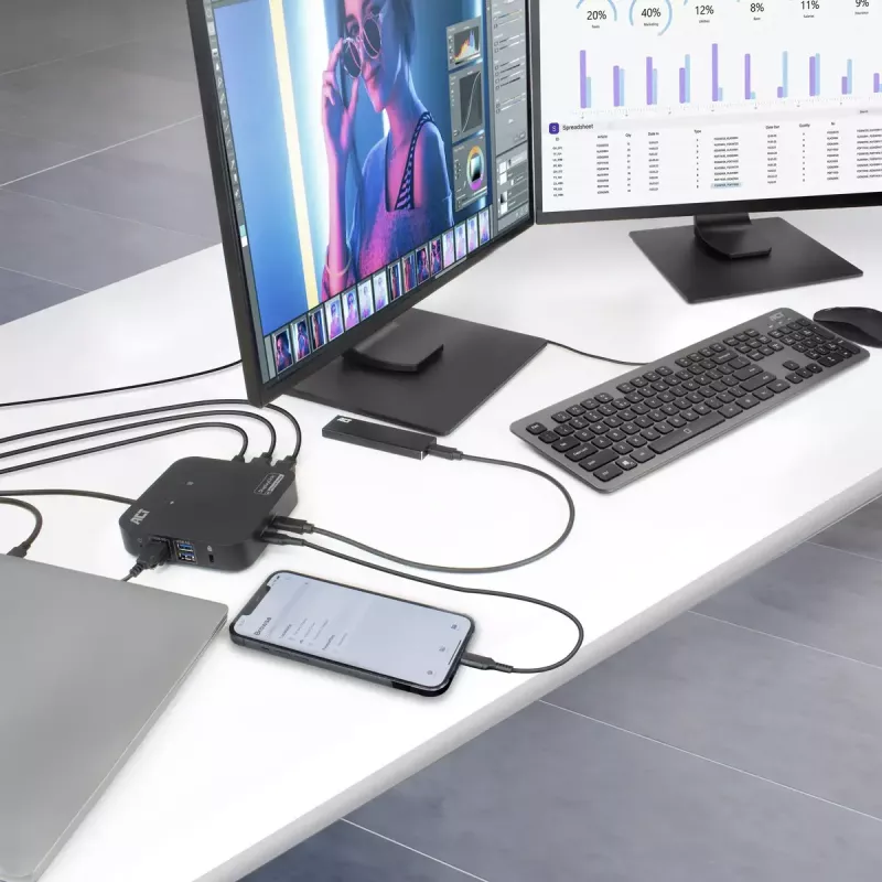 ACT Universal USB-C Docking Station 4K, for 2 HDMI/DisplayPort monitors, DisplayLink, compact design