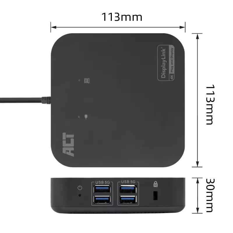 ACT Universal USB-C Docking Station 4K, for 2 HDMI/DisplayPort monitors, DisplayLink, compact design