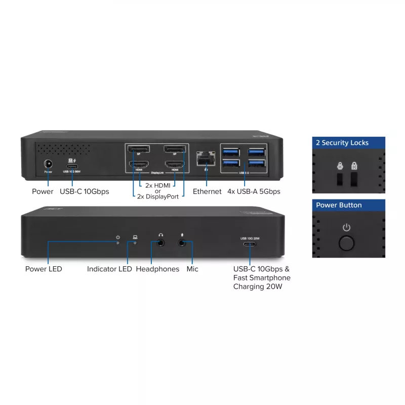 ACT USB-C Docking Station 4K, for 2 HDMI or DisplayPort monitors, DisplayLink