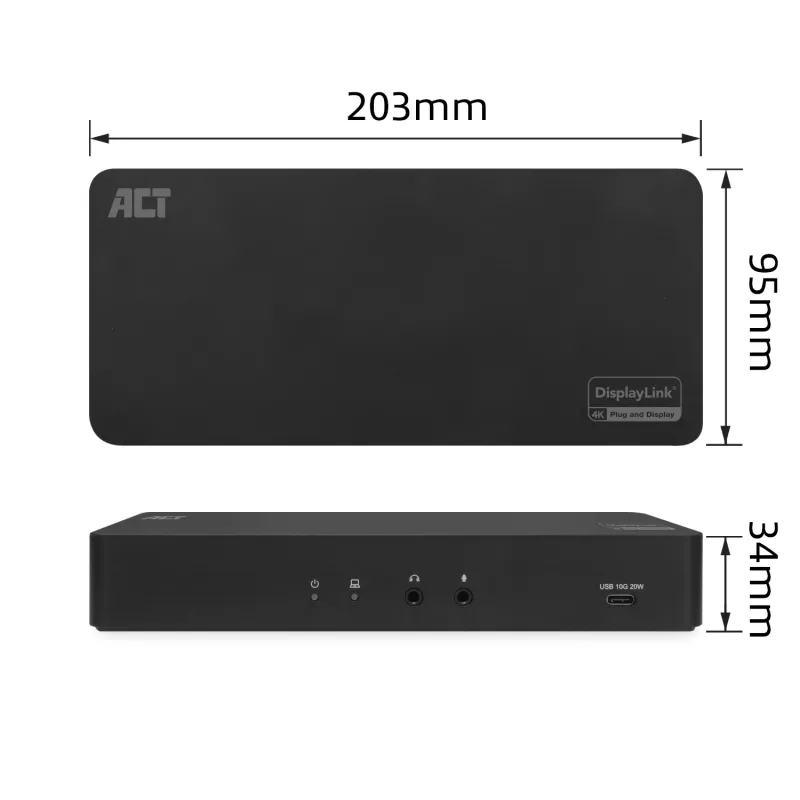 ACT USB-C Docking Station 4K, for 2 HDMI or DisplayPort monitors, DisplayLink