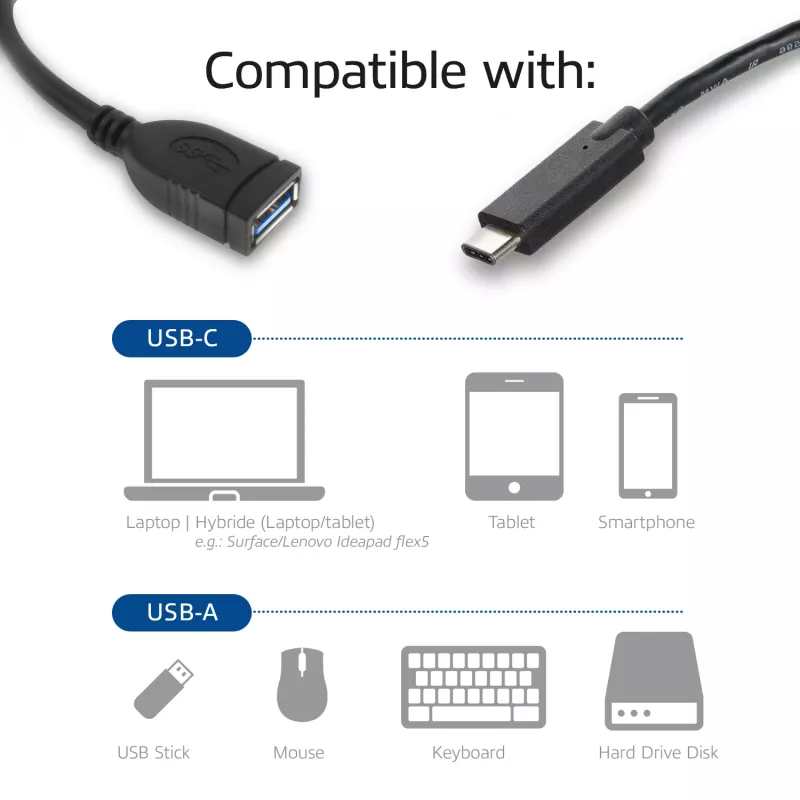 ACT USB 3.0 cable OTG USB-C male to USB-A female 0.2m 5 Gbit/s