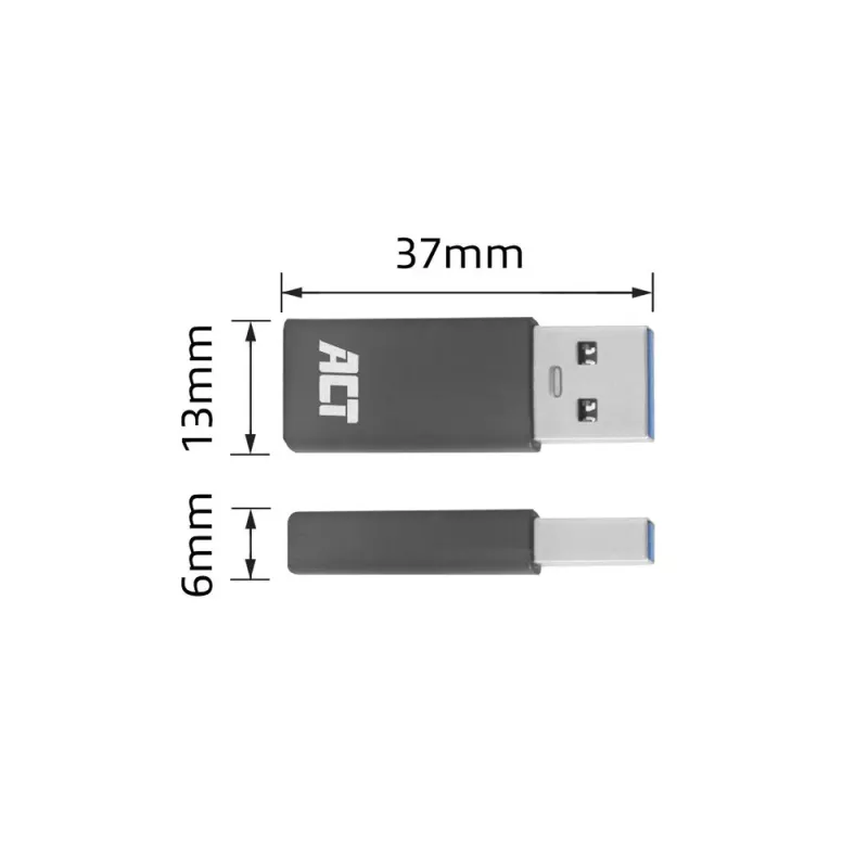 USB-A to USB-C adapter ACT AC7375 Grey