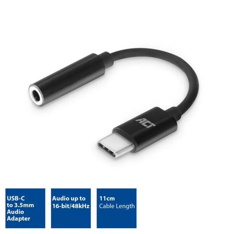 Audio Cable ACT AC7380 0.11m 3.5mm Female USB Type-C Male Black