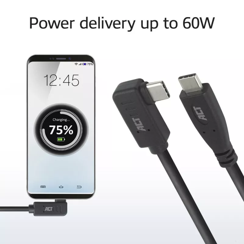 ACT USB 3.0 angled cable USB-C 1 meter 5 Gbit/s black