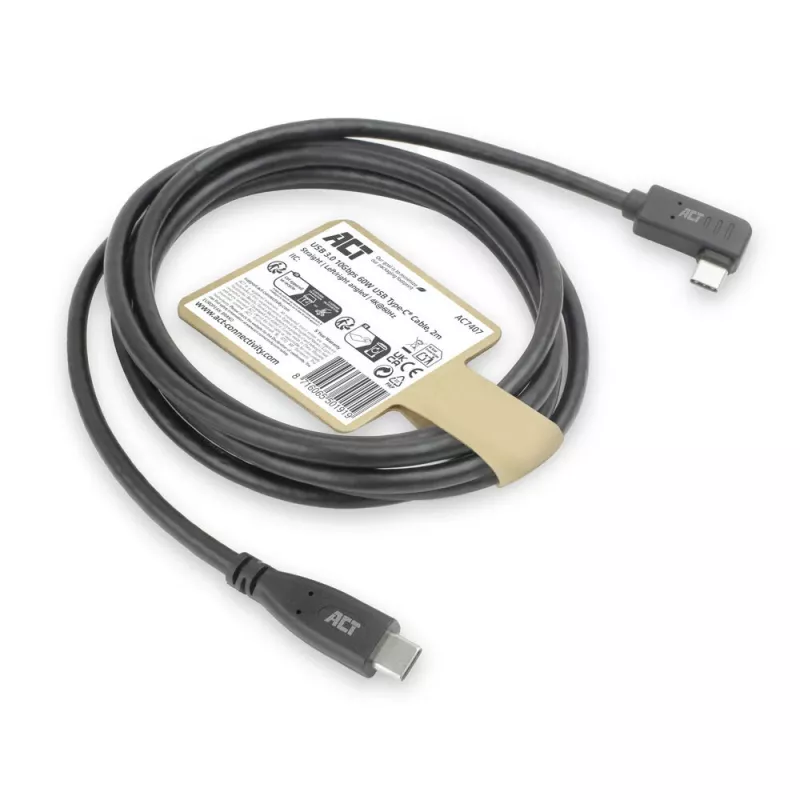 ACT USB 3.0 angled cable USB-C 2 meters 5 Gbit/s Black