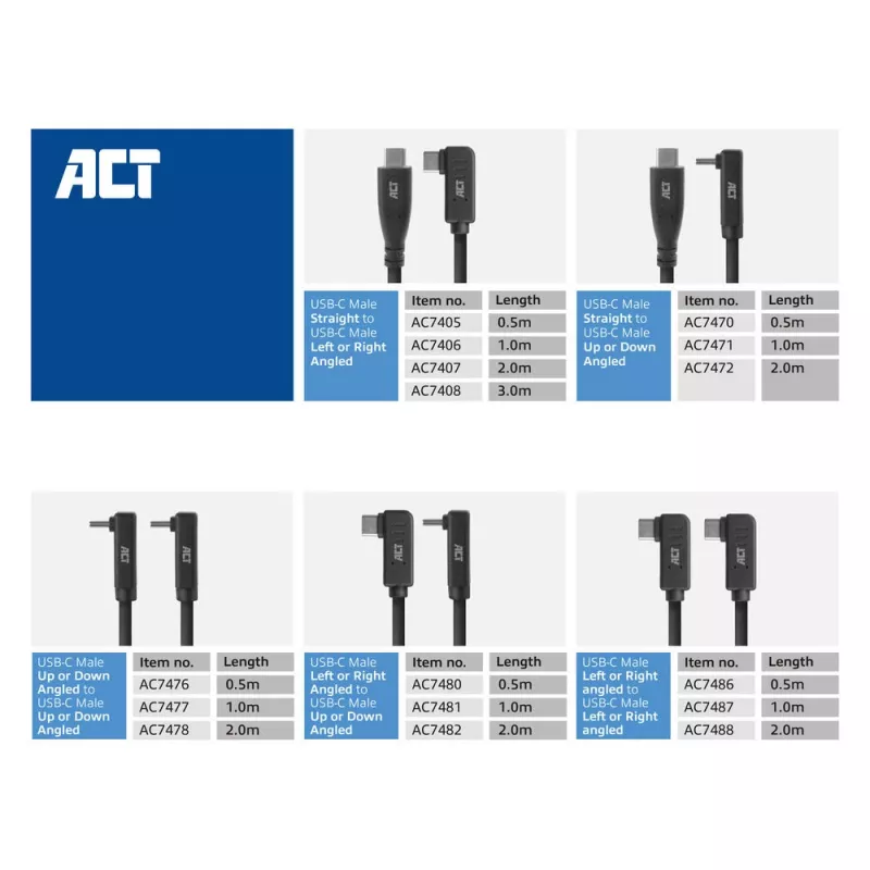 ACT USB 3.0 angled cable USB-C 2 meters 5 Gbit/s Black
