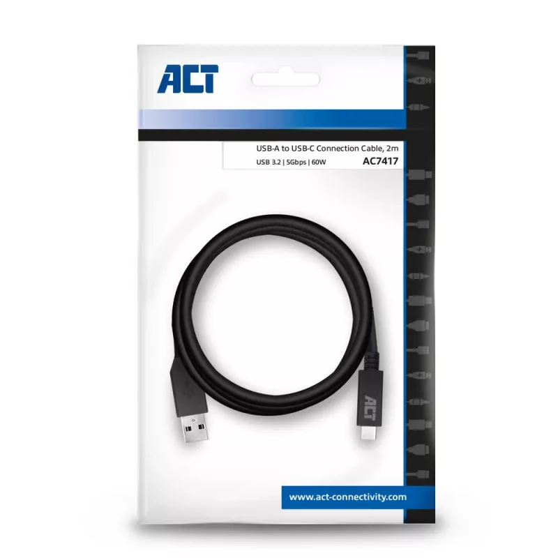 ACT USB 3.0 cable USB-A to USB-C 2 meters 5 Gbit/s Black