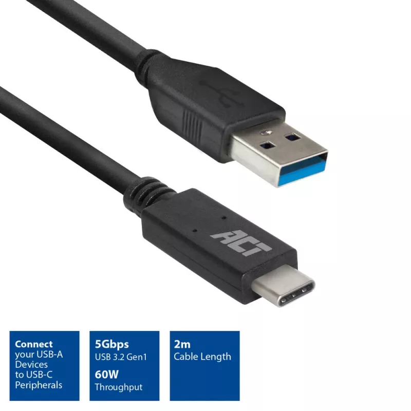 ACT USB 3.0 cable USB-A to USB-C 2 meters 5 Gbit/s Black