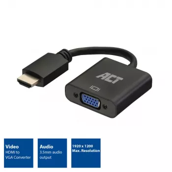 ACT 0.15 meters, HDMI-A male to VGA female adapter, with audio