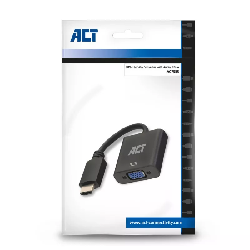 ACT 0.15 meters, HDMI-A male to VGA female adapter, with audio