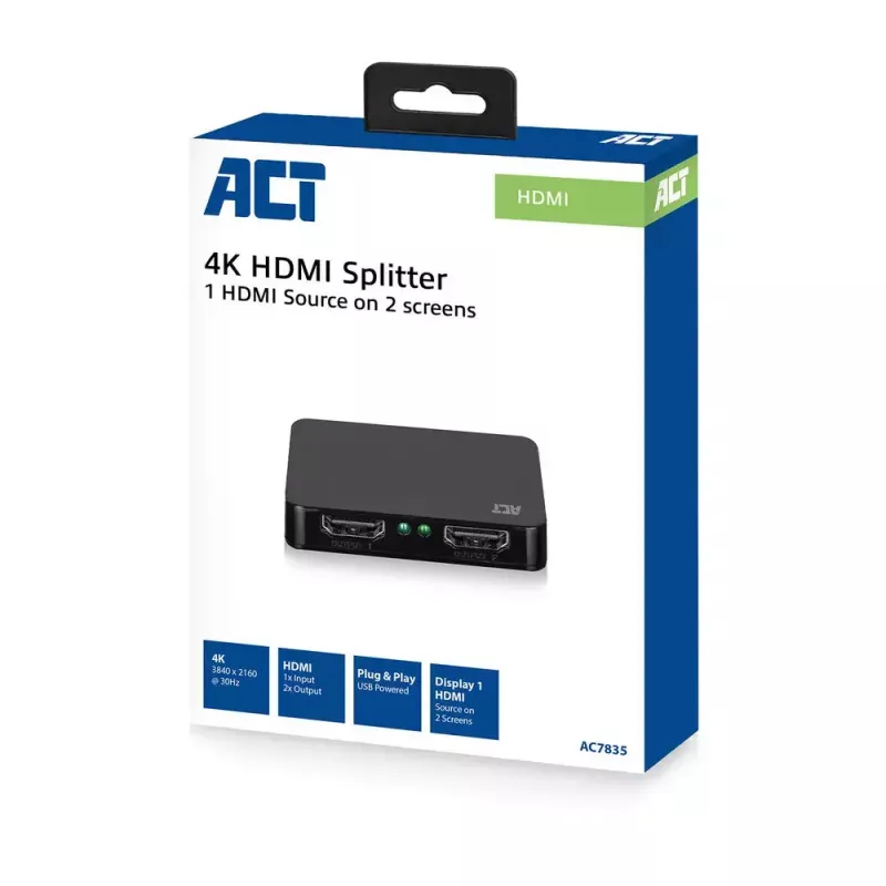 ACT 4K HDMI 1.4 splitter 2 ports 3840 x 2160 pixels Black