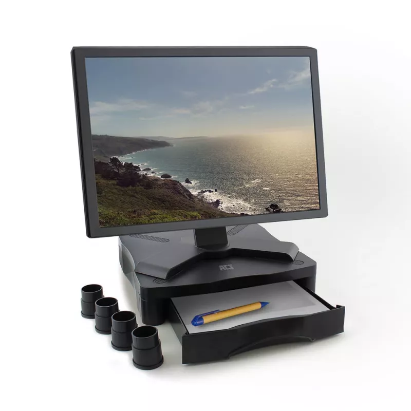 Monitor Stand ACT AC8200 Adjustable Height One Drawer Black