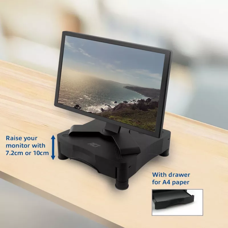 Monitor Stand ACT AC8200 Adjustable Height One Drawer Black
