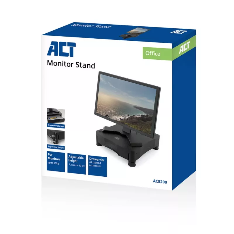 Monitor Stand ACT AC8200 Adjustable Height One Drawer Black
