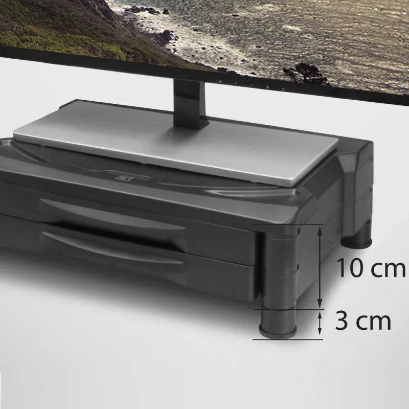 ACT Monitor stand extra wide AC8215 adjustable height two drawers