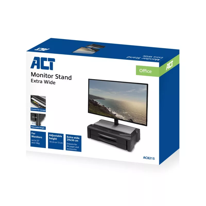 ACT Monitor stand extra wide AC8215 adjustable height two drawers