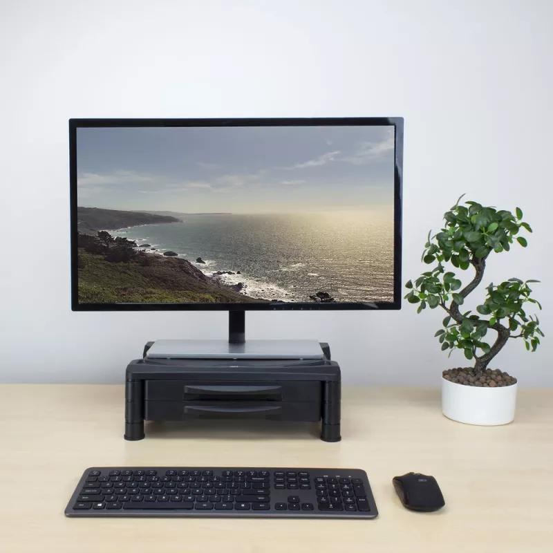 ACT Monitor stand extra wide AC8215 adjustable height two drawers