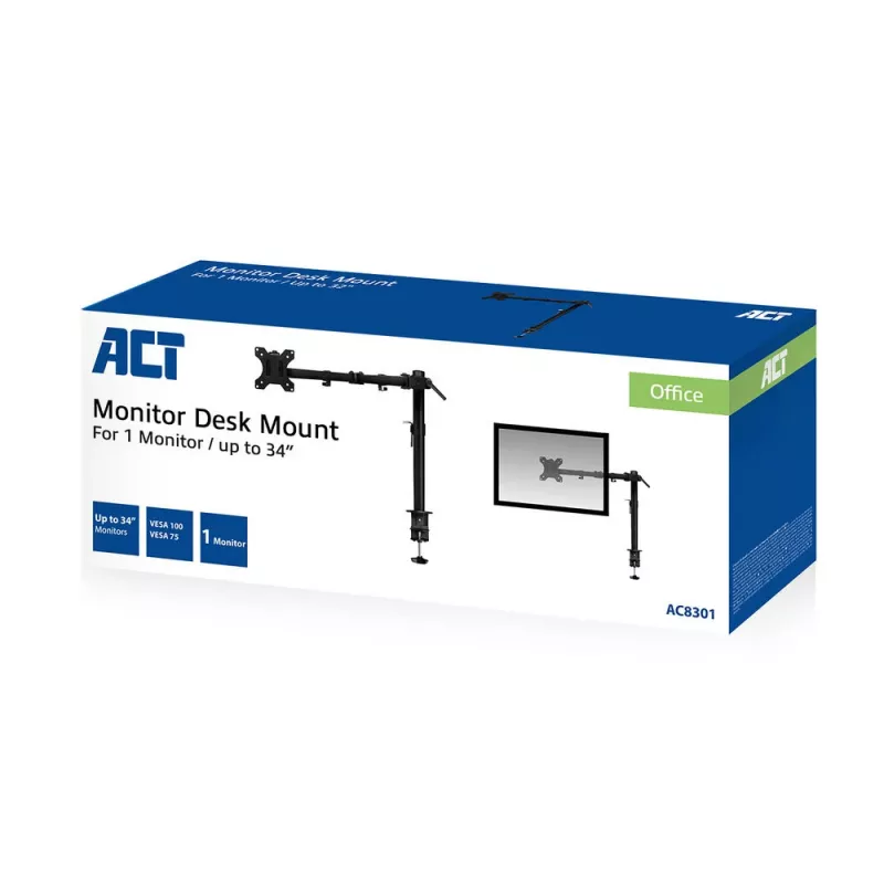 ACT Single monitor arm Clamp/Bolt-through 8 kg 10-32 inch