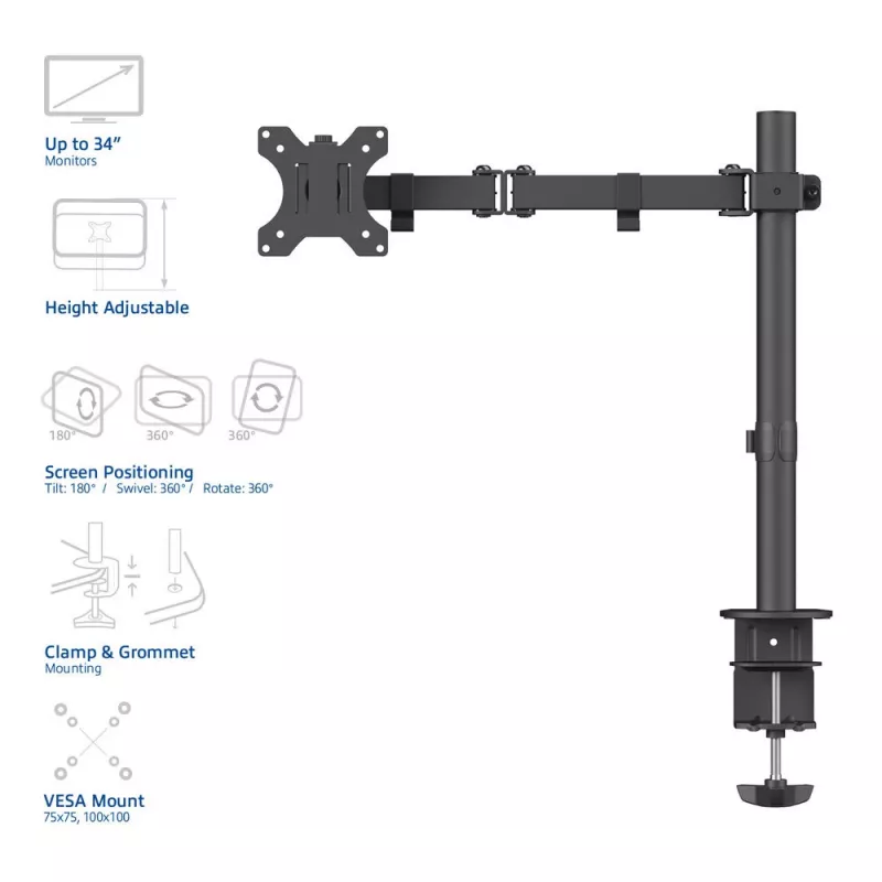 ACT Single monitor arm Clamp/Bolt-through 8 kg 10-32 inch