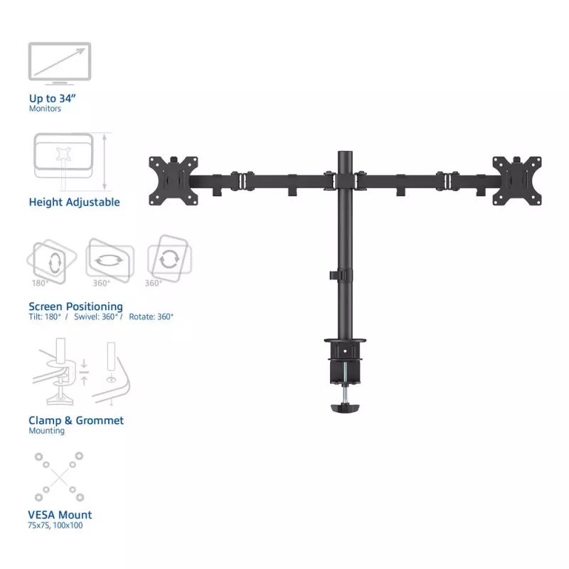 ACT Dual monitor arm Clamp/Bolt-through 16 kg 10-32 inch