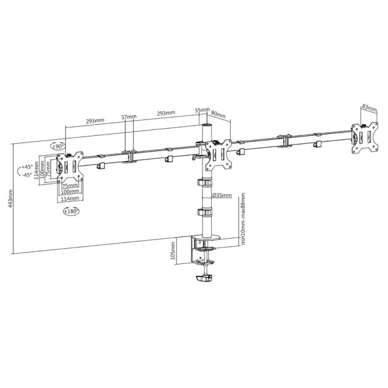 ACT Triple monitor arm Clamp/Bolt-through 30 kg 13-27 inch