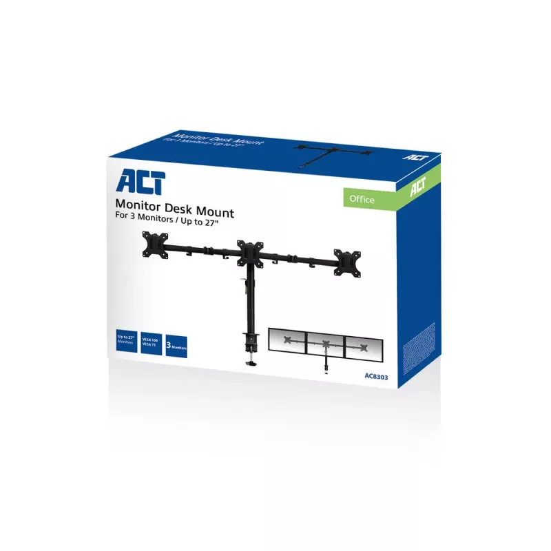 ACT Triple monitor arm Clamp/Bolt-through 30 kg 13-27 inch