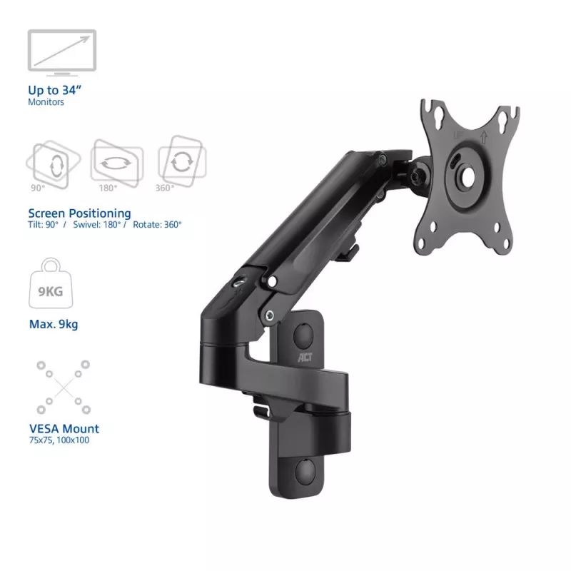 ACT Monitor wall mount with gas spring 1 screen max weight 7 kg