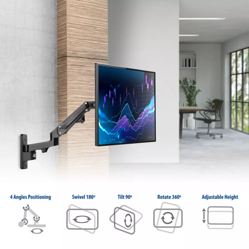 ACT Monitor wall mount with gas spring 1 screen max weight 7 kg