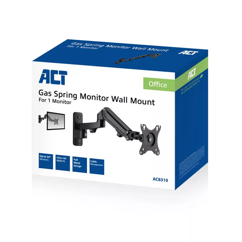ACT Monitor wall mount with gas spring 1 screen max weight 7 kg