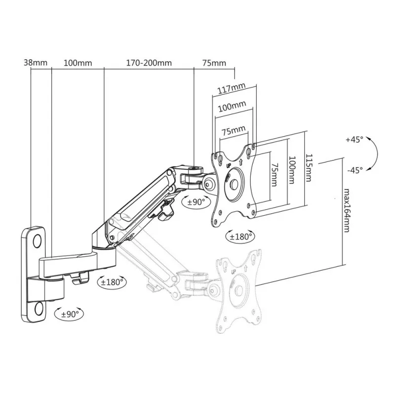 ACT Monitor wall mount with gas spring 1 screen max weight 7 kg