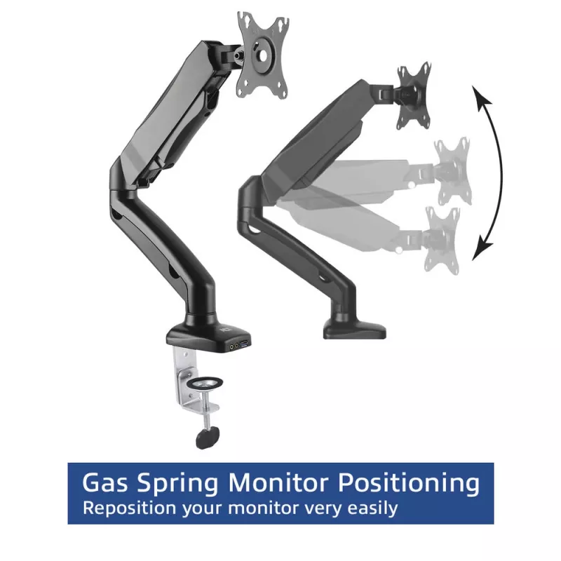 ACT Gas spring monitor arm office Black AC8311 Clamp/Bolt-through 9 kg