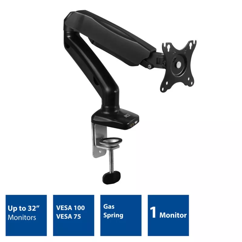 ACT Gas spring monitor arm office Black AC8311 Clamp/Bolt-through 9 kg