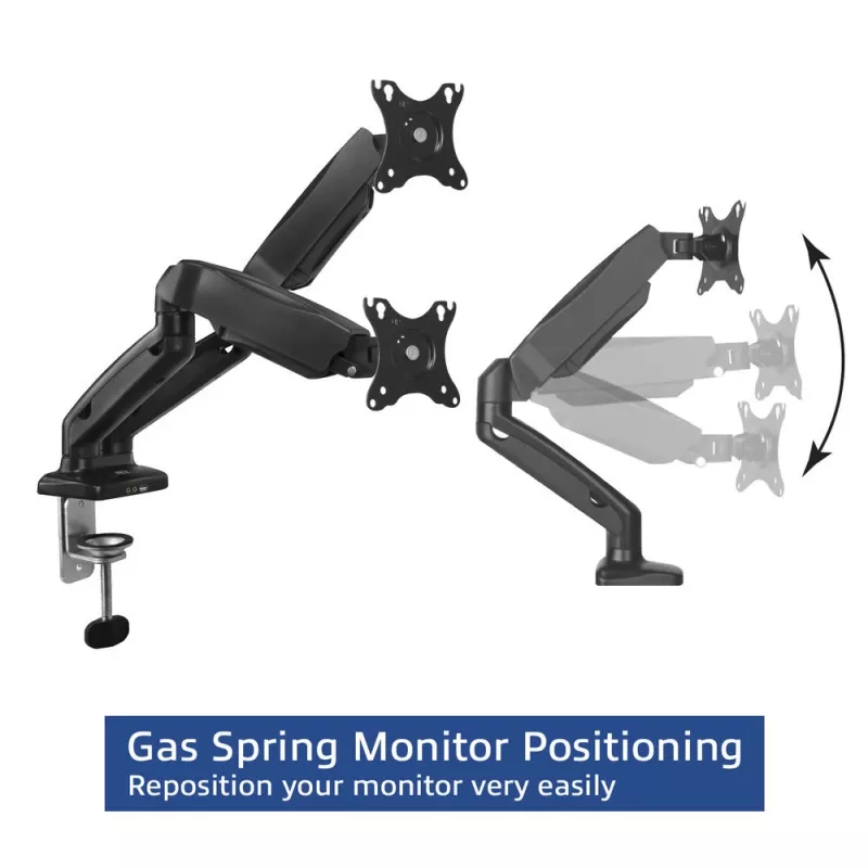 ACT Gas spring dual monitor arm office Clamp/Bolt-through 18 kg
